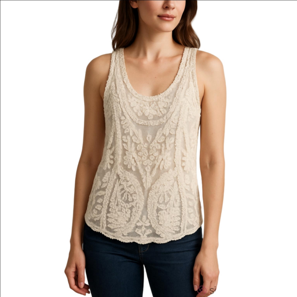 Streetwear Society Ivory Floral Crochet Tank Small Medium